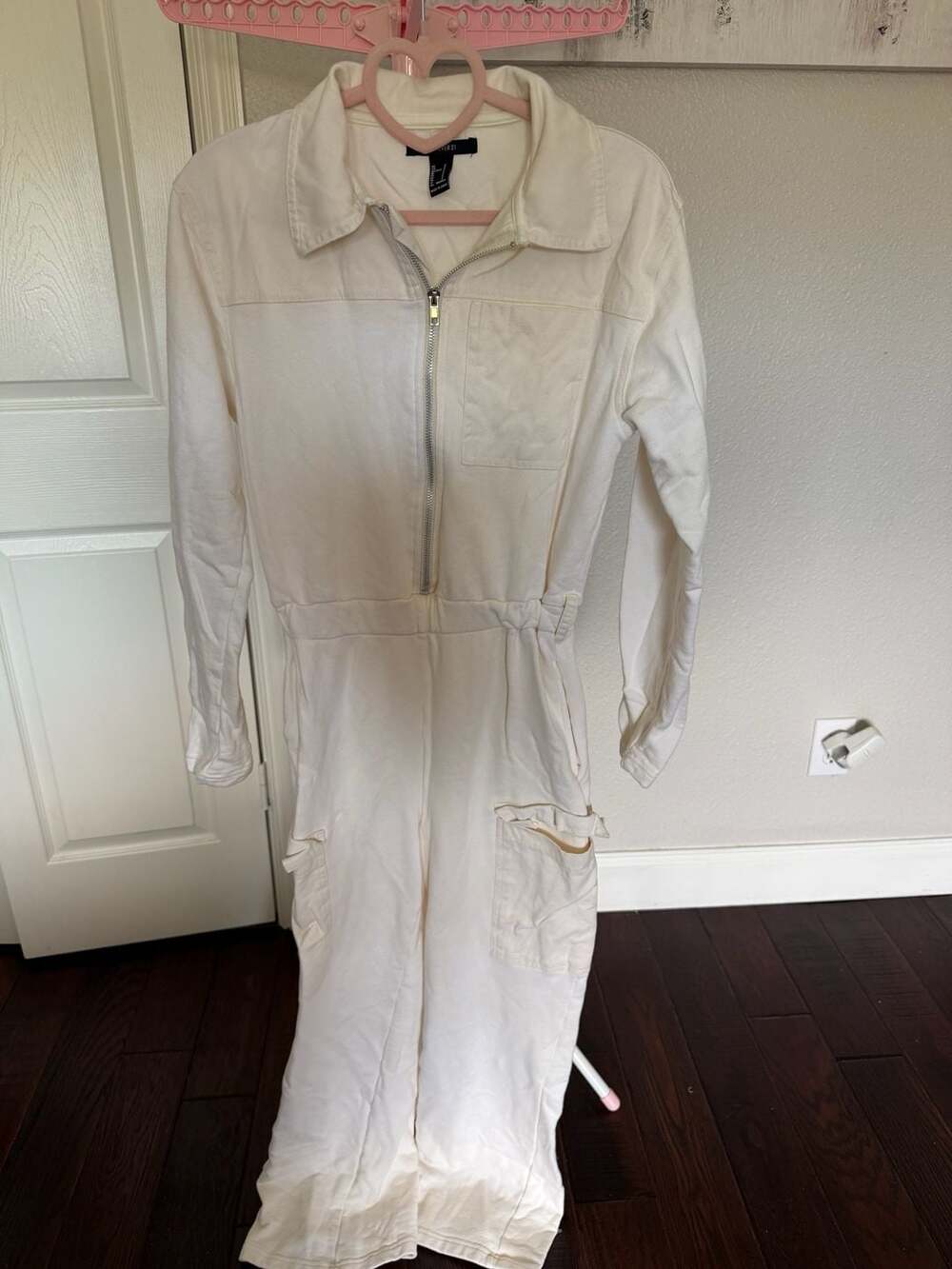 Forever21 Cargo Jumpsuit in Off-White, please note the stain, price reflects.